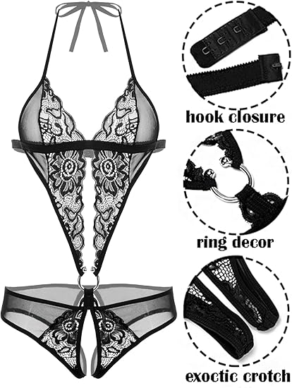 Deep V Lingerie Lace Teddy One Piece Babydoll Mini Bodysuit - Yeahcir