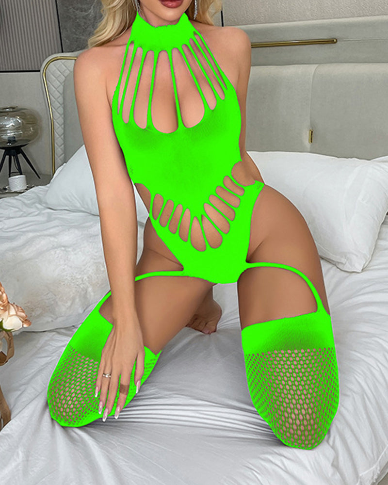 Sexy lingerie backless see-through one-piece crothless mesh bodystockings - Yeahcir