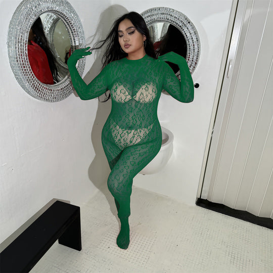 Long sleeve one piece fishnet stockings - Yeahcir