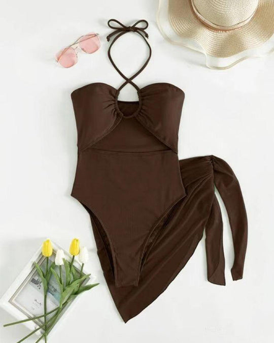 Women's Solid Color Ribbed One-piece Swimsuit - Yeahcir
