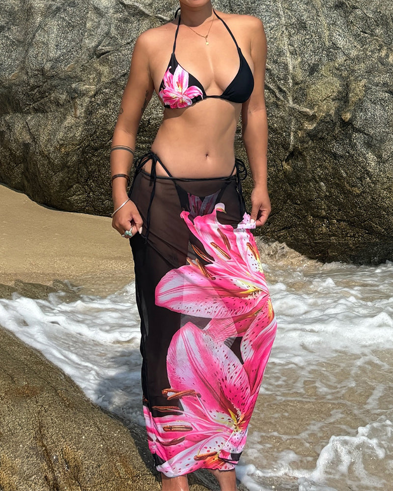 Women's Floral Print Halter Bikini Set