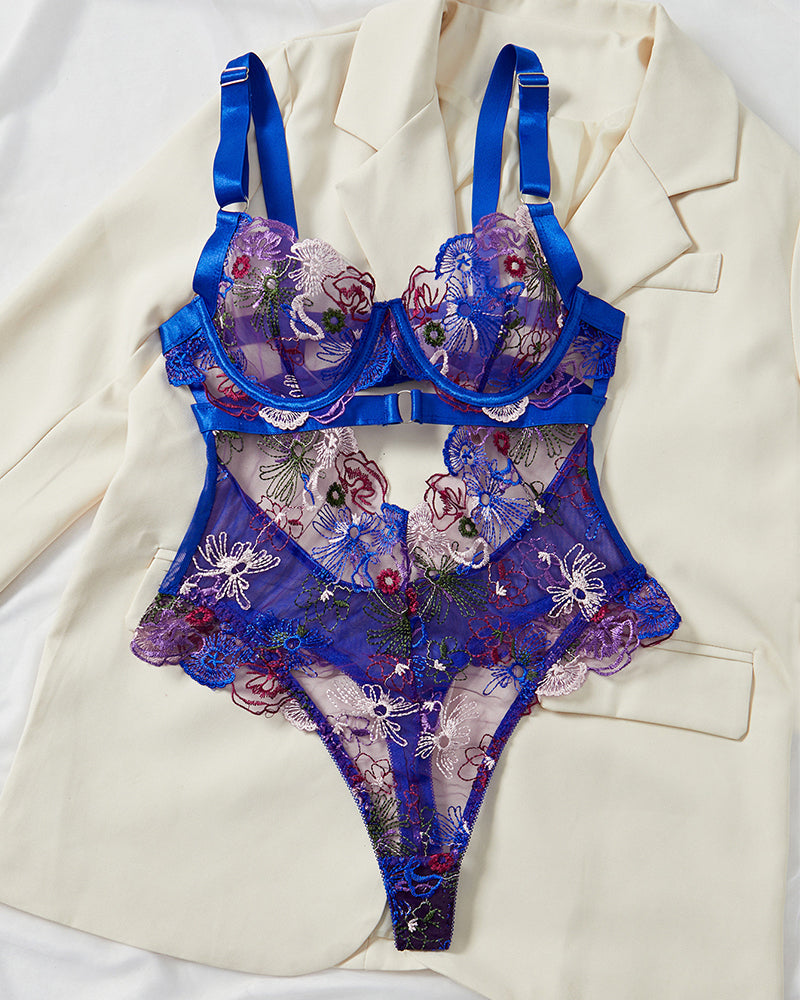 Floral Embroidery Cut Out Sheer Sexy Lingerie - Yeahcir