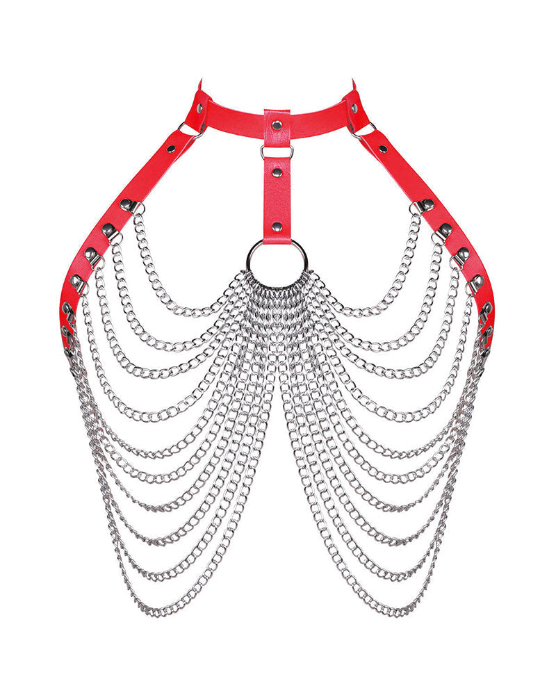 Punk sexy exaggerated multi-layer metal chest chain body chain nightclub rock pu leather collar clavicle chain - Yeahcir