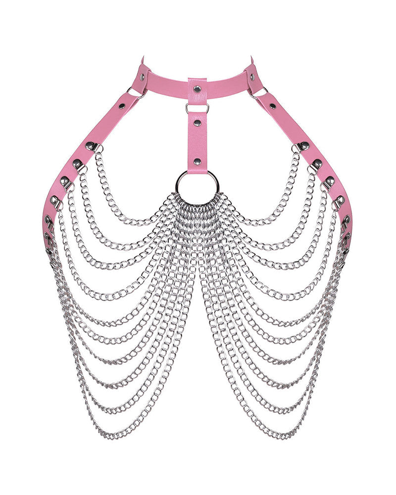 Punk sexy exaggerated multi-layer metal chest chain body chain nightclub rock pu leather collar clavicle chain - Yeahcir