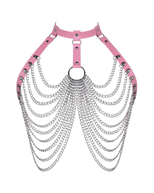 Punk sexy exaggerated multi-layer metal chest chain body chain nightclub rock pu leather collar clavicle chain - Yeahcir