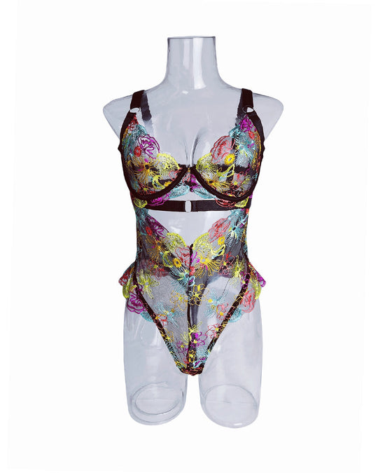 Floral Embroidery Cut Out Sheer Sexy Lingerie - Yeahcir