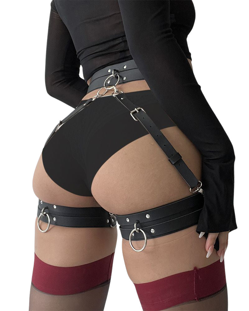 Bound leather bondage leg ring Gothic sexy party waist display belt - Yeahcir