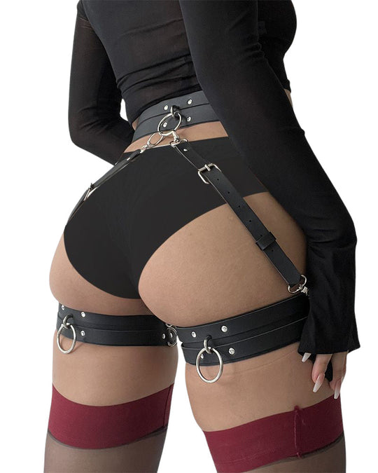 Bound leather bondage leg ring Gothic sexy party waist display belt - Yeahcir