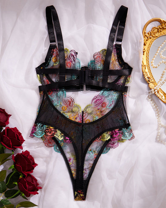 Floral Embroidery Cut Out Sheer Sexy Lingerie - Yeahcir