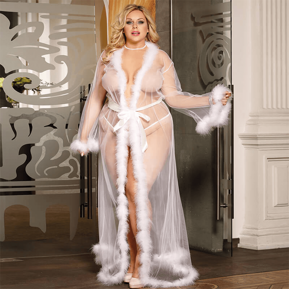 Lace Tease Mesh Robe Set - Yeahcir