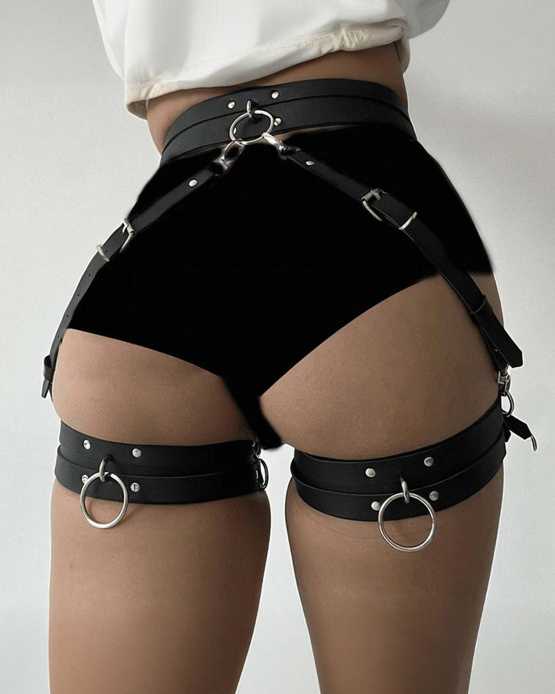 Bound leather bondage leg ring Gothic sexy party waist display belt - Yeahcir