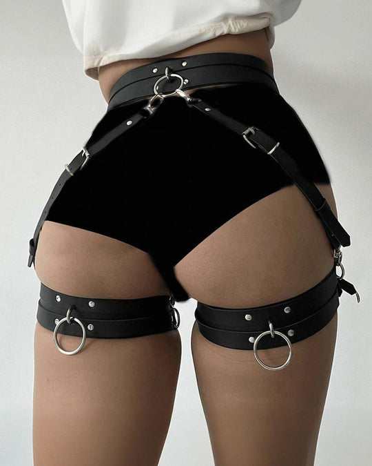 Bound leather bondage leg ring Gothic sexy party waist display belt - Yeahcir