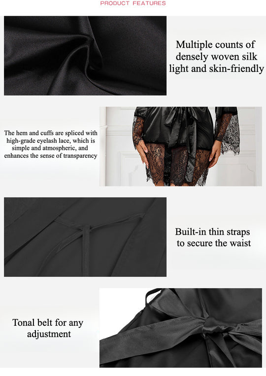 Lace Long Tail Silk Tie Skirt Set - Yeahcir