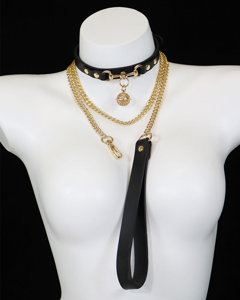 Elegant Women's PU Leather Collar With Traction Chain - Yeahcir