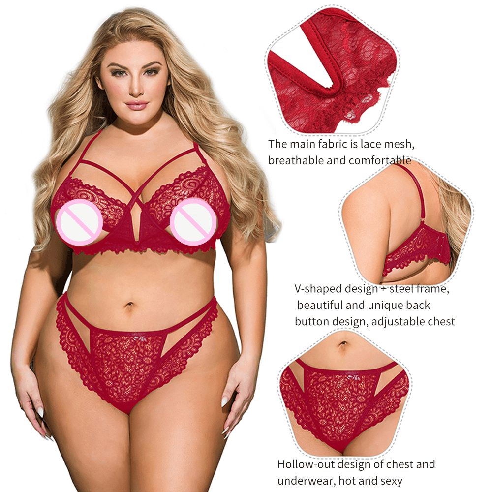 Tease Open-Cup Three-Piece Set - Yeahcir