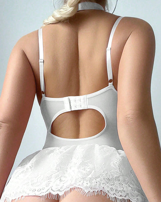 Wedding Season Mature Series Lace Splice Steel Ring Bodycon Sexy Lingerie Dress Suit - Yeahcir