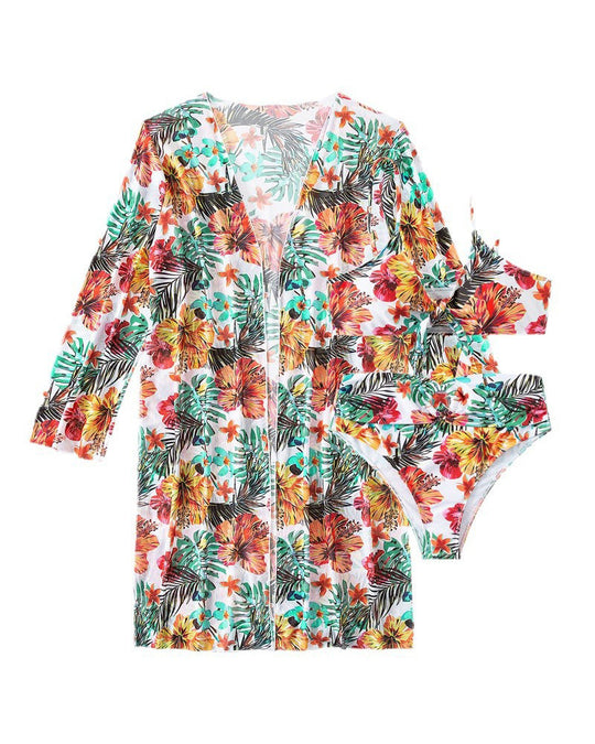 Long-sleeved blouse split three-piece swimsuit print sexy swimsuit new bikini - Yeahcir