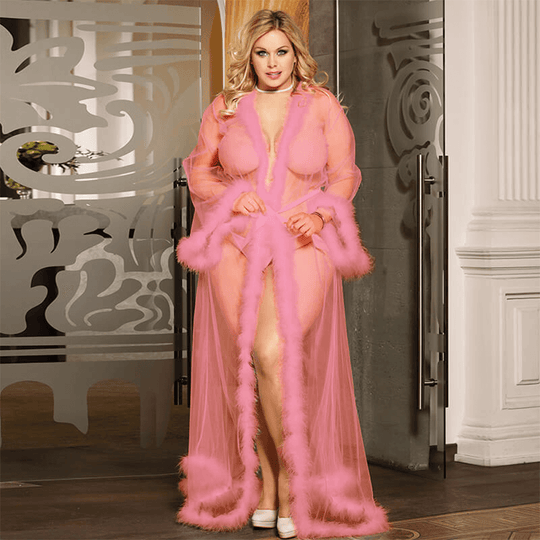 Lace Tease Mesh Robe Set - Yeahcir