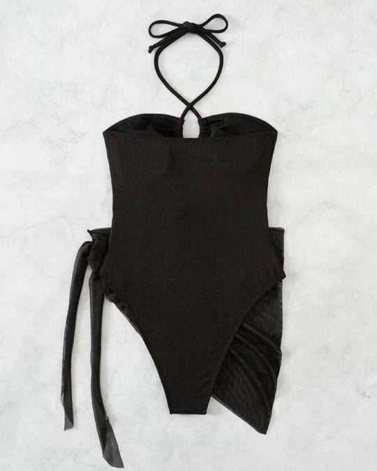 Women's Solid Color Ribbed One-piece Swimsuit - Yeahcir