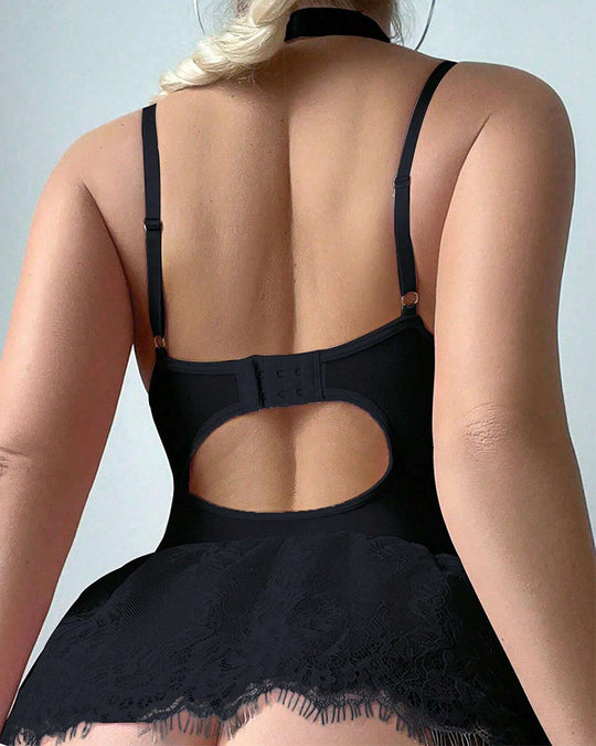 Wedding Season Mature Series Lace Splice Steel Ring Bodycon Sexy Lingerie Dress Suit - Yeahcir