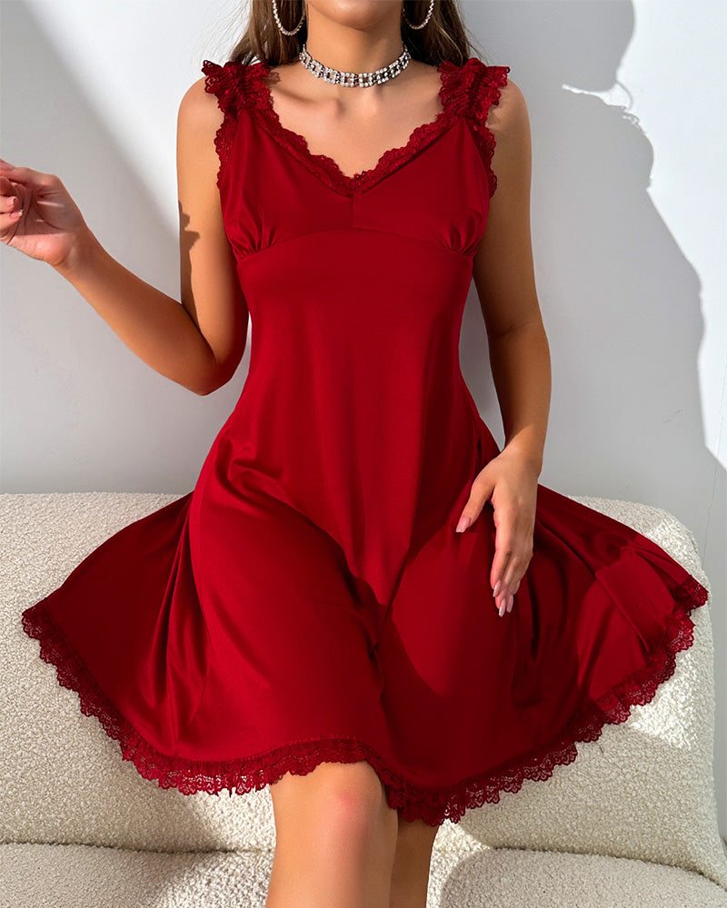 Sexy V-Back High Slit Lace Nightgown - Yeahcir