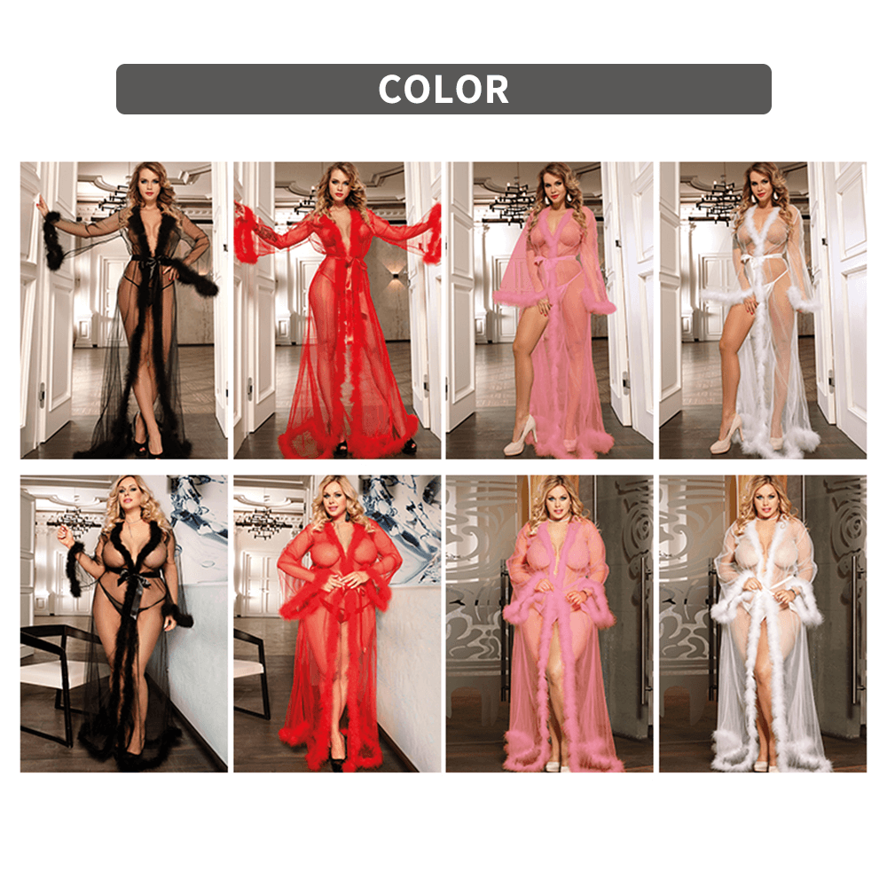 Lace Tease Mesh Robe Set - Yeahcir