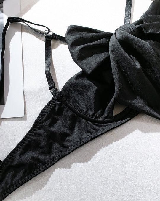 Women's Sexy Hollow Bowknot Strap Lingerie 5 Set - Yeahcir