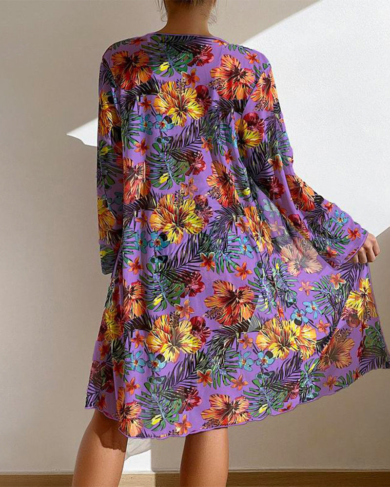 Long-sleeved blouse split three-piece swimsuit print sexy swimsuit new bikini - Yeahcir