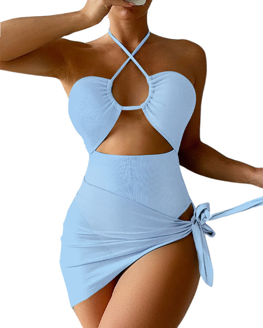 Women's Solid Color Ribbed One-piece Swimsuit - Yeahcir