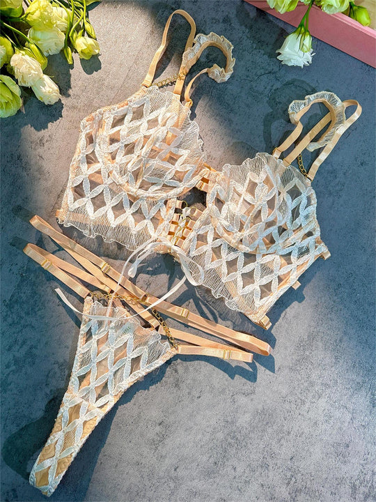 Delicate White Embroidery Lingerie Set - Yeahcir