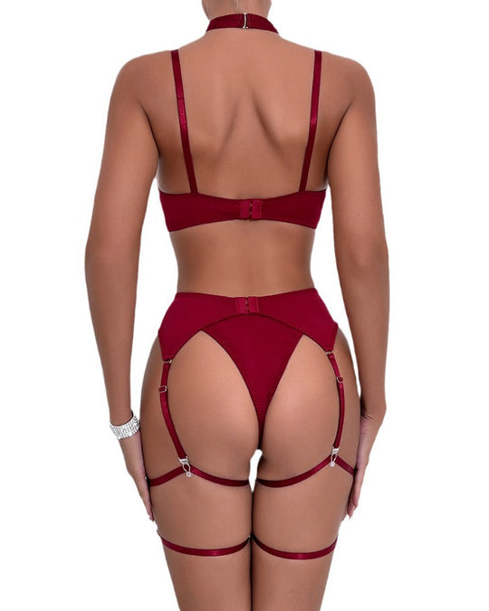 Women's Sexy Hollow Bowknot Strap Lingerie 5 Set - Yeahcir