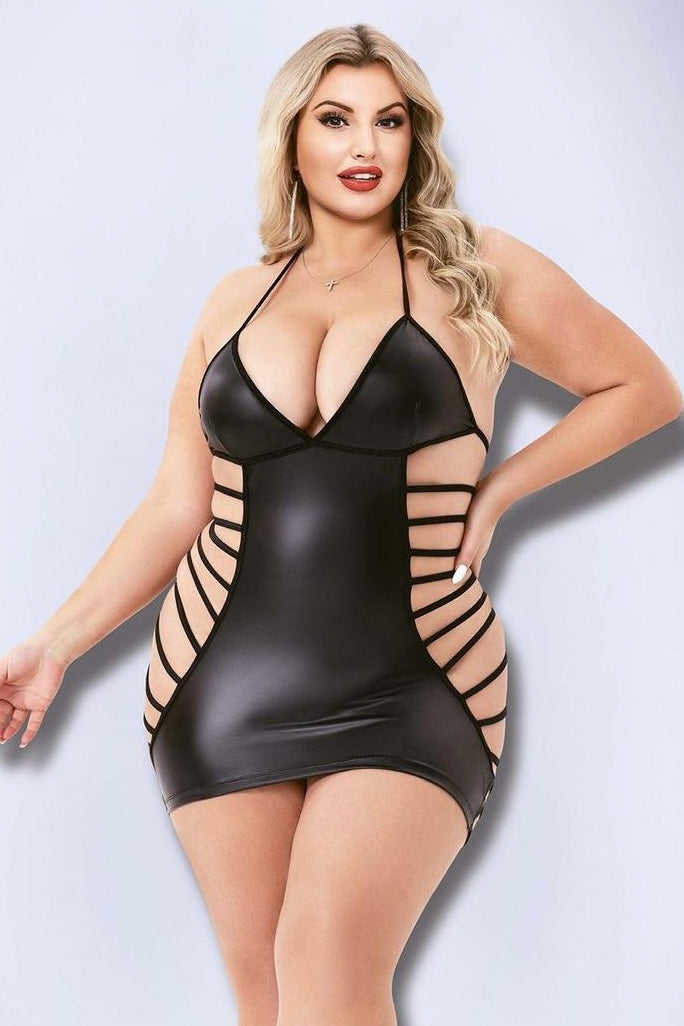 Strappy wetlook mini dress - Yeahcir