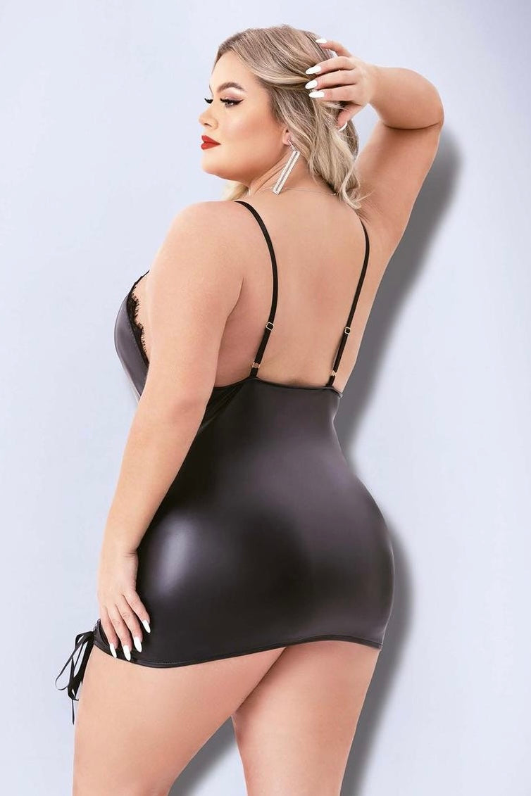 lace-up wetlook mini dress - Yeahcir
