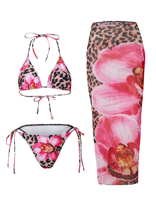 Women's Floral Print Halter Bikini Set - Yeahcir