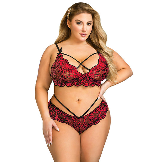 Cross-Strap Lace Bra Panties - Yeahcir