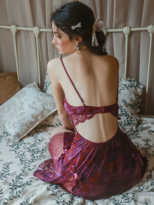 Sweet Flare · Butterfly Print Backless Sleep Dress Set - Yeahcir