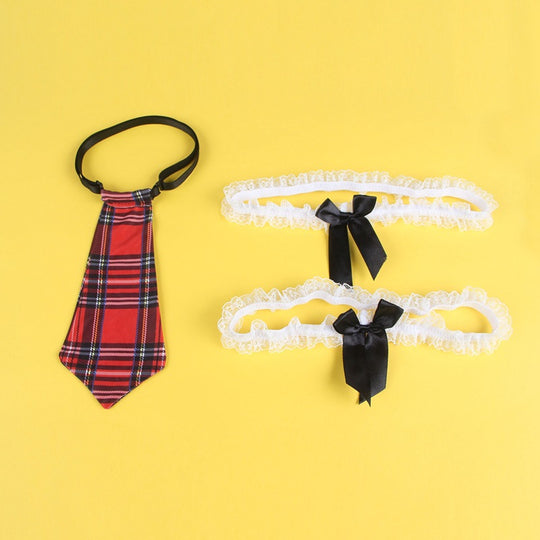 Schoolstyle Open cup Bra Shorts Tie Set - Yeahcir
