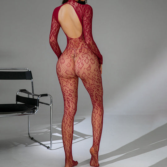 Long sleeve one piece fishnet stockings - Yeahcir