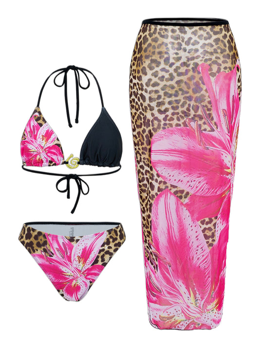 Women's Floral Print Halter Bikini Set - Yeahcir