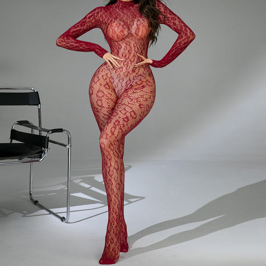 Long sleeve one piece fishnet stockings - Yeahcir