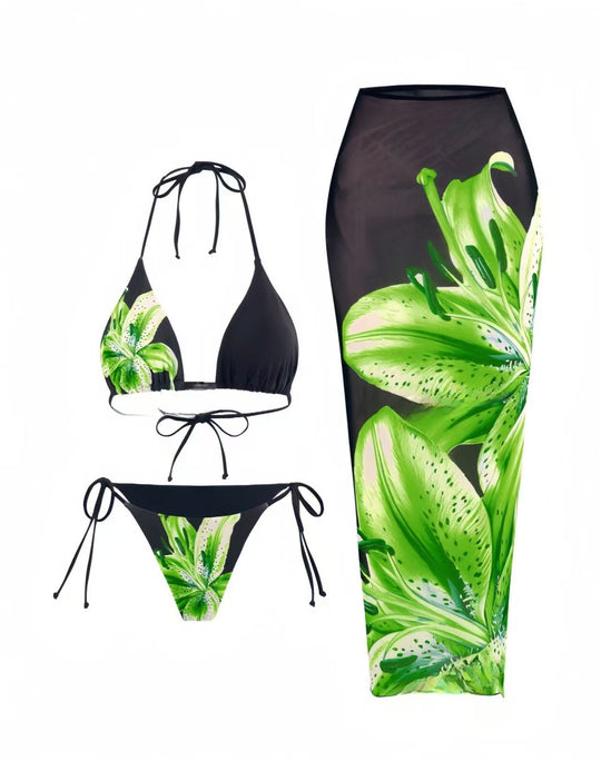 Women's Floral Print Halter Bikini Set - Yeahcir