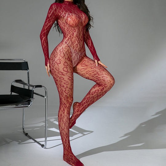 Long sleeve one piece fishnet stockings - Yeahcir