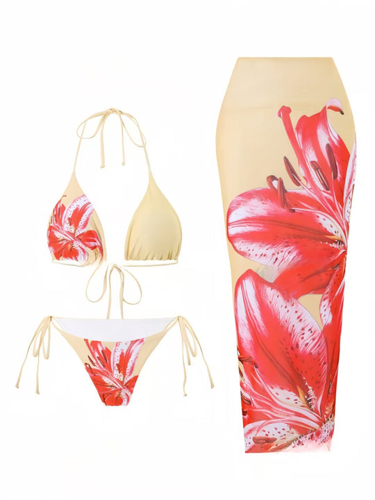 Women's Floral Print Halter Bikini Set - Yeahcir
