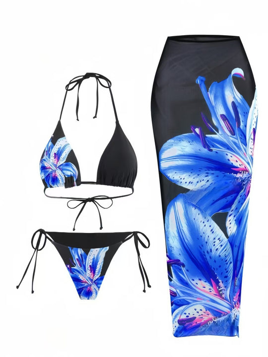 Women's Floral Print Halter Bikini Set - Yeahcir