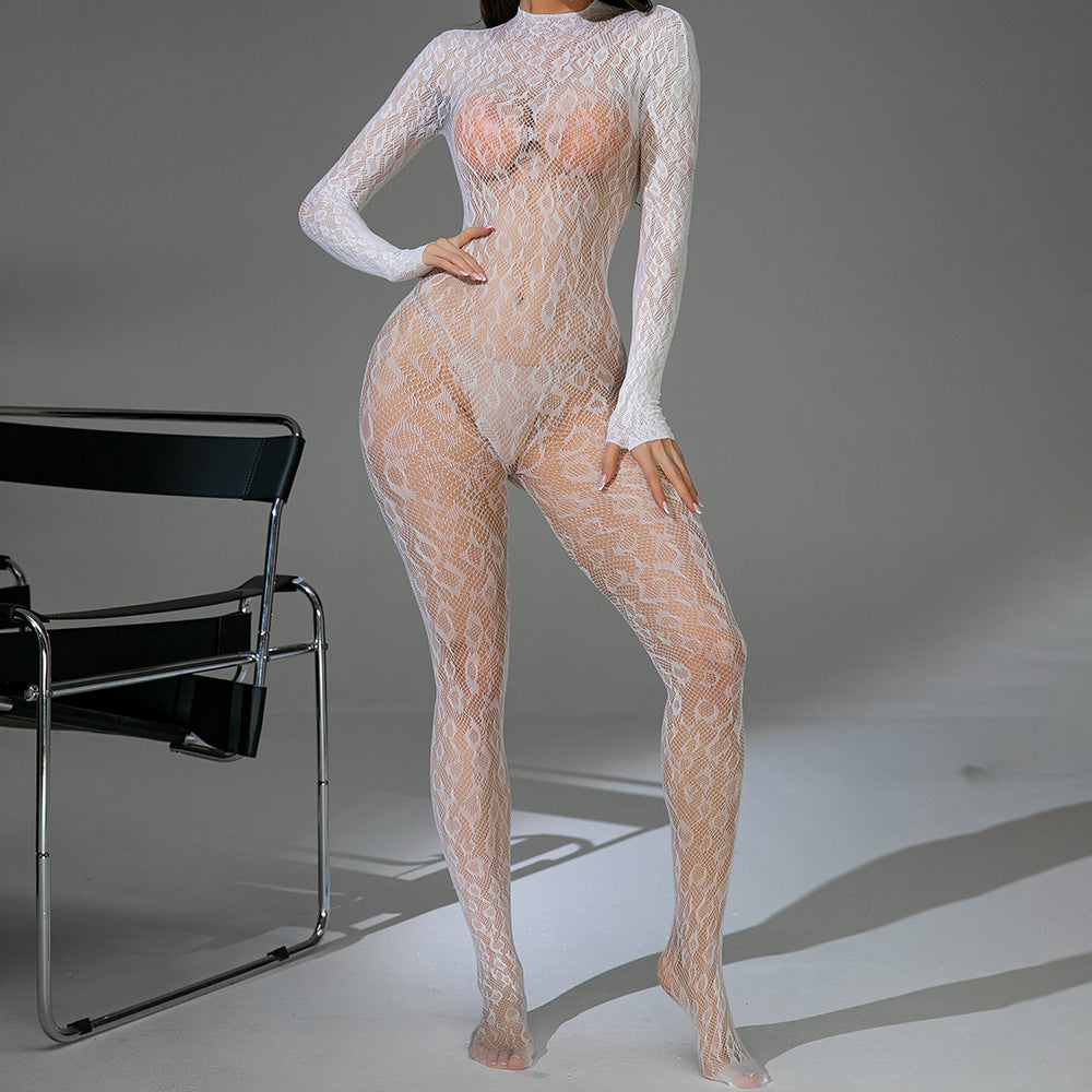 Long sleeve one piece fishnet stockings - Yeahcir