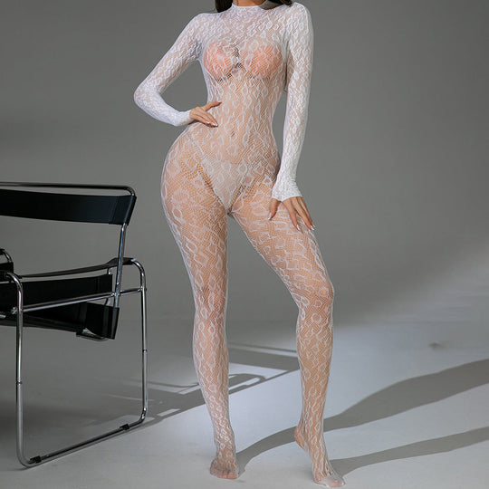Long sleeve one piece fishnet stockings - Yeahcir