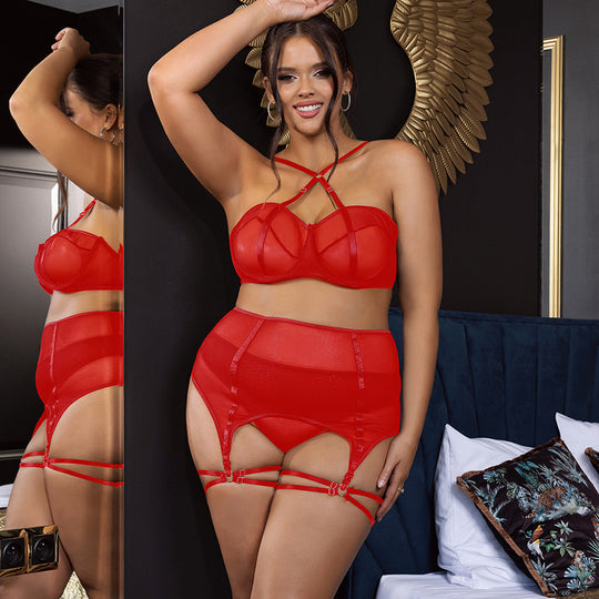 Mesh Tie Bra Garter Panties - Yeahcir