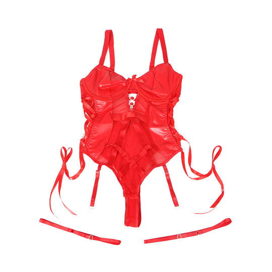 Midnight Fetish · PU & Lace Garter Teddy - Yeahcir