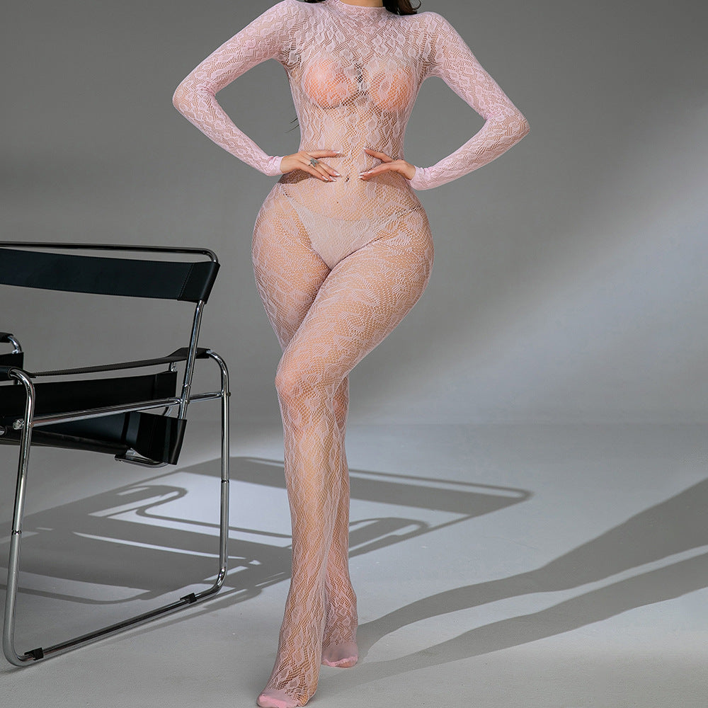 Long sleeve one piece fishnet stockings - Yeahcir