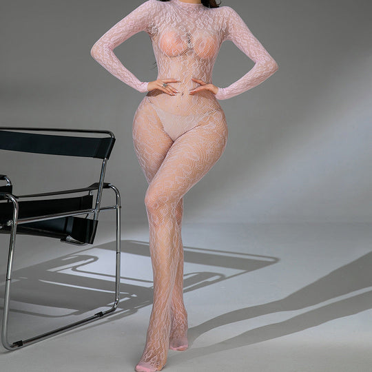 Long sleeve one piece fishnet stockings - Yeahcir
